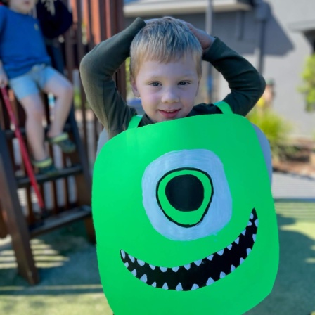 Little Boy Smiling In Handmade Costume For Halloween Dress Up Day At Little Scholars