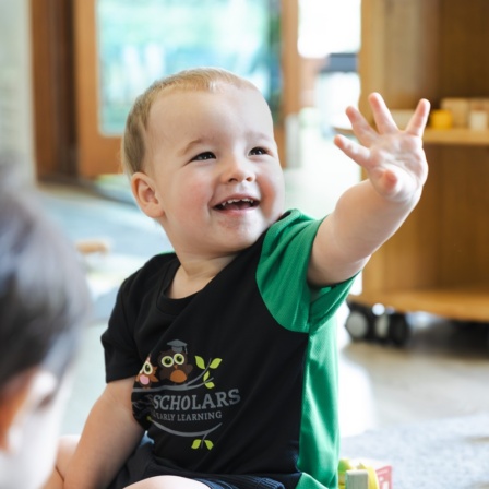 Smiling Toddler Raising Hand Early Learning